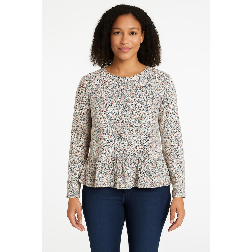 Jane And Delancey Floral Print Long Sleeve Ruffle Hem Peplum‎ Blouse Extra Large